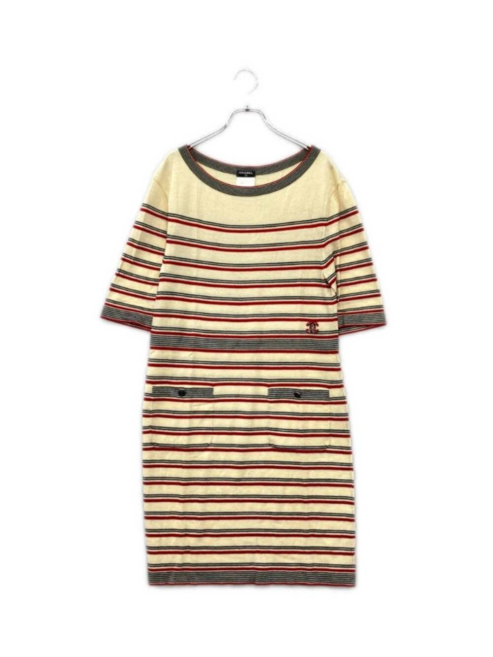 Chanel Short Sleeve Border Knit Dress CC Logo 38